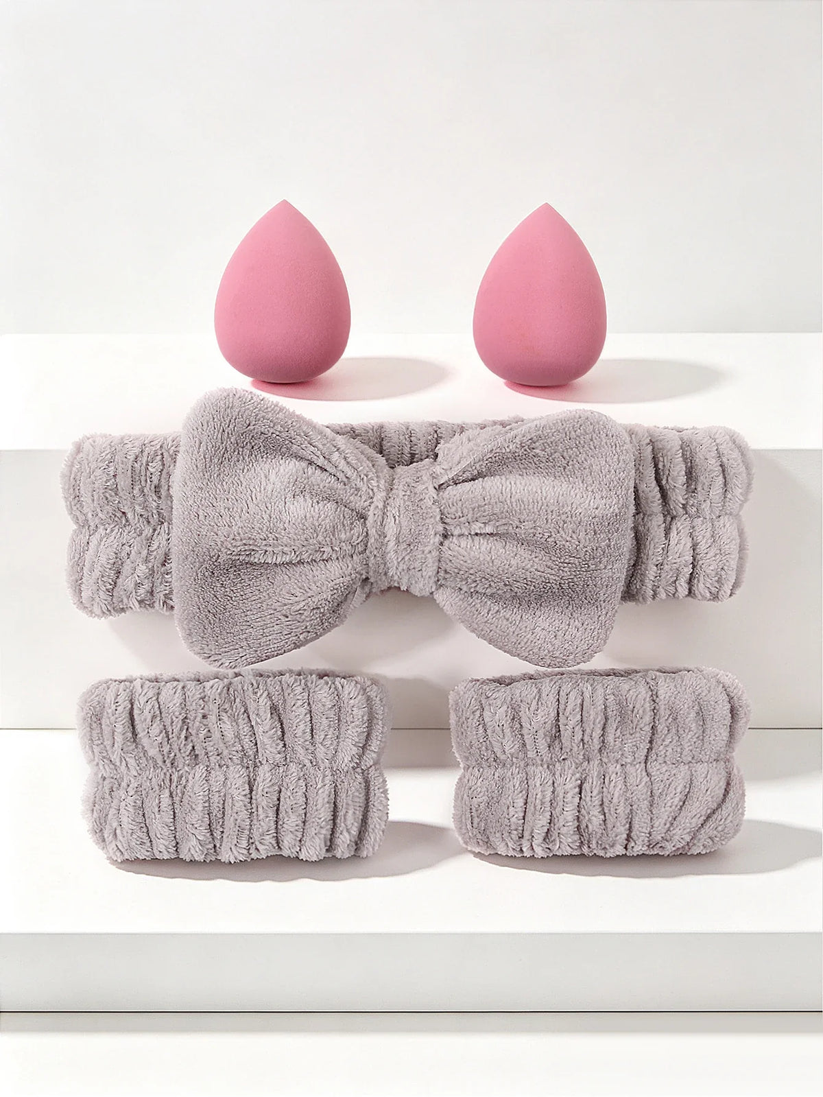 5-Pc Coral Fleece Bow Headband & Wristband Spa Set