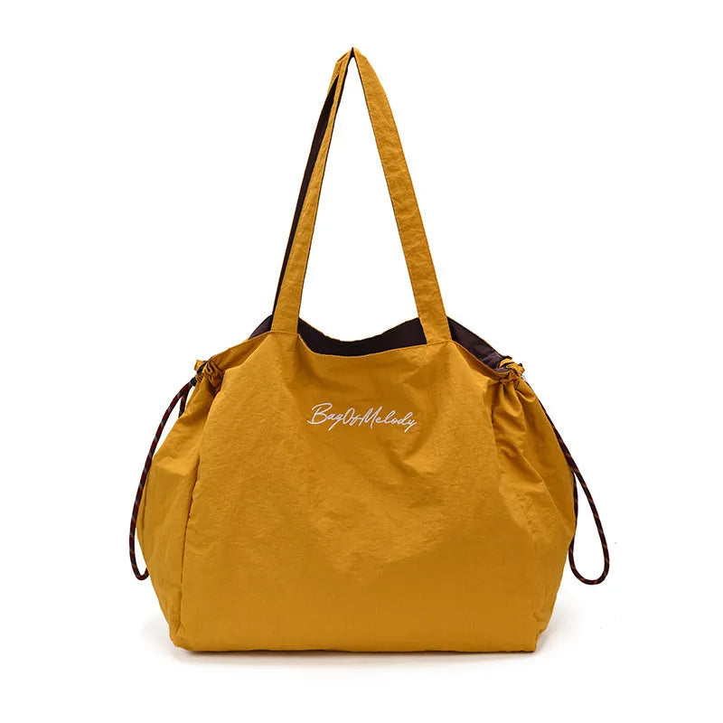 Women's Reversible Canvas Drawstring Shoulder Tote Bag