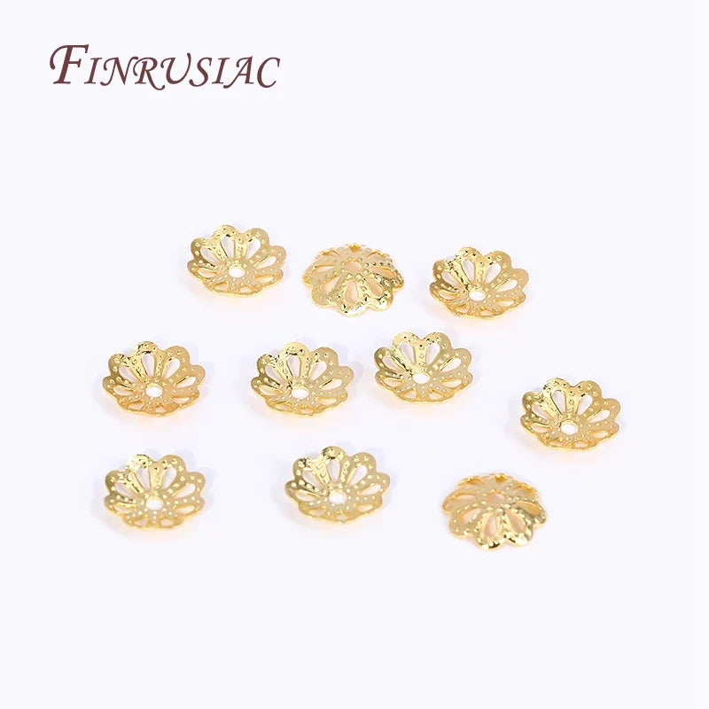 18K Gold Plated Brass Filigree Bead Caps 5/6/8mm | 50–100 pcs