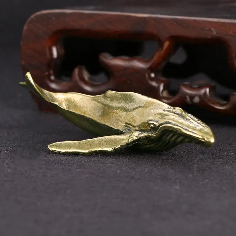 Mini Solid Brass Whale Statue – Vintage Rustic Sea Figurine