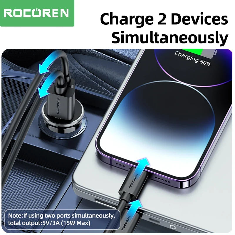 Rocoren 36W USB-C PD & QC 3.0 Dual-Port Car Charger