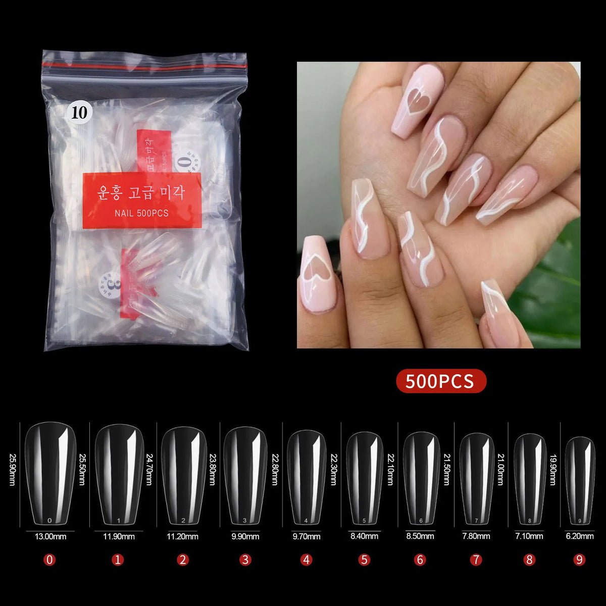 500pcs French Press-On Fake Nails – Full Coverage Acrylic Nail Set