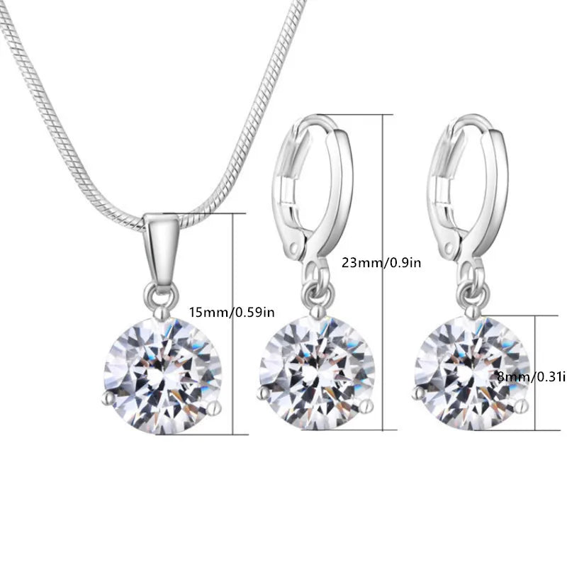 3-Piece Multicolor Zircon Silver Jewelry Set – Earrings & Necklace