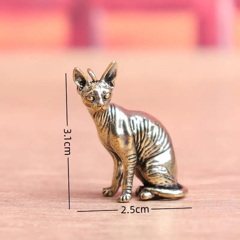 Solid Brass Hairless Cat Statue – Vintage Desktop Figurine
