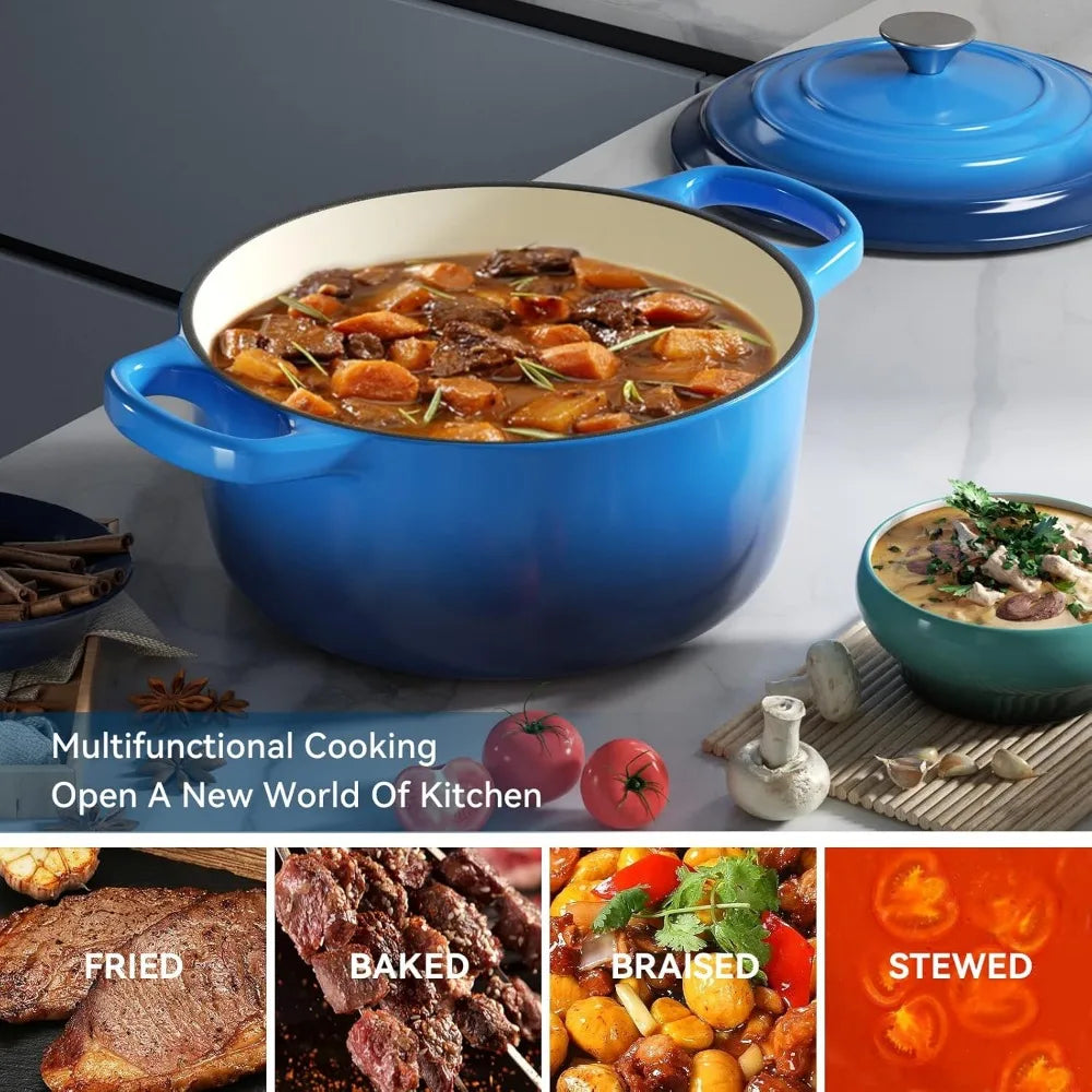 FEB.WIND 5L Enameled Cast Iron Dutch Oven Pot with Lid