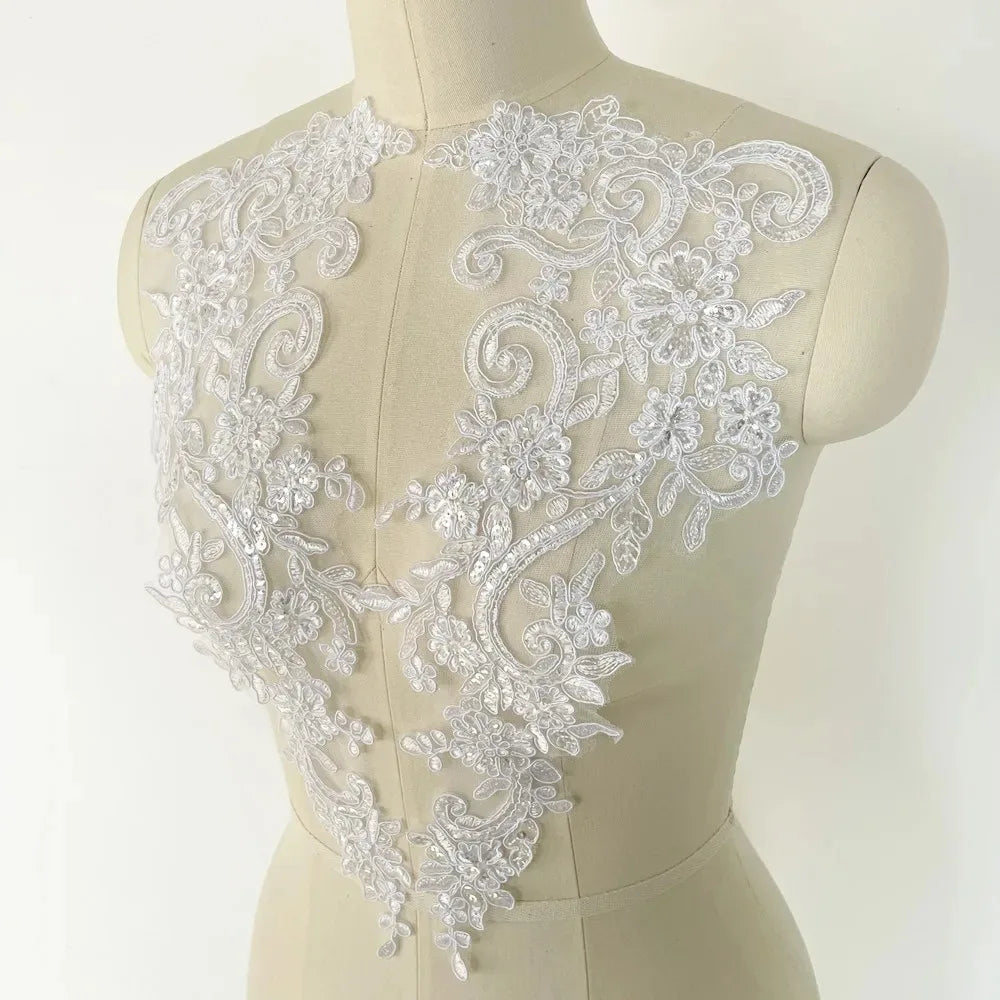 2Pcs Sequin Embroidery Flower Applique Patch – Lace Tulle