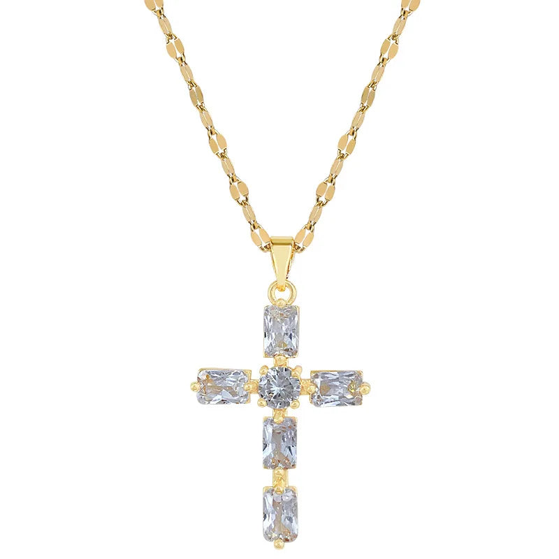 Women's Gold Cross Pendant Necklace – Stainless Steel Choker