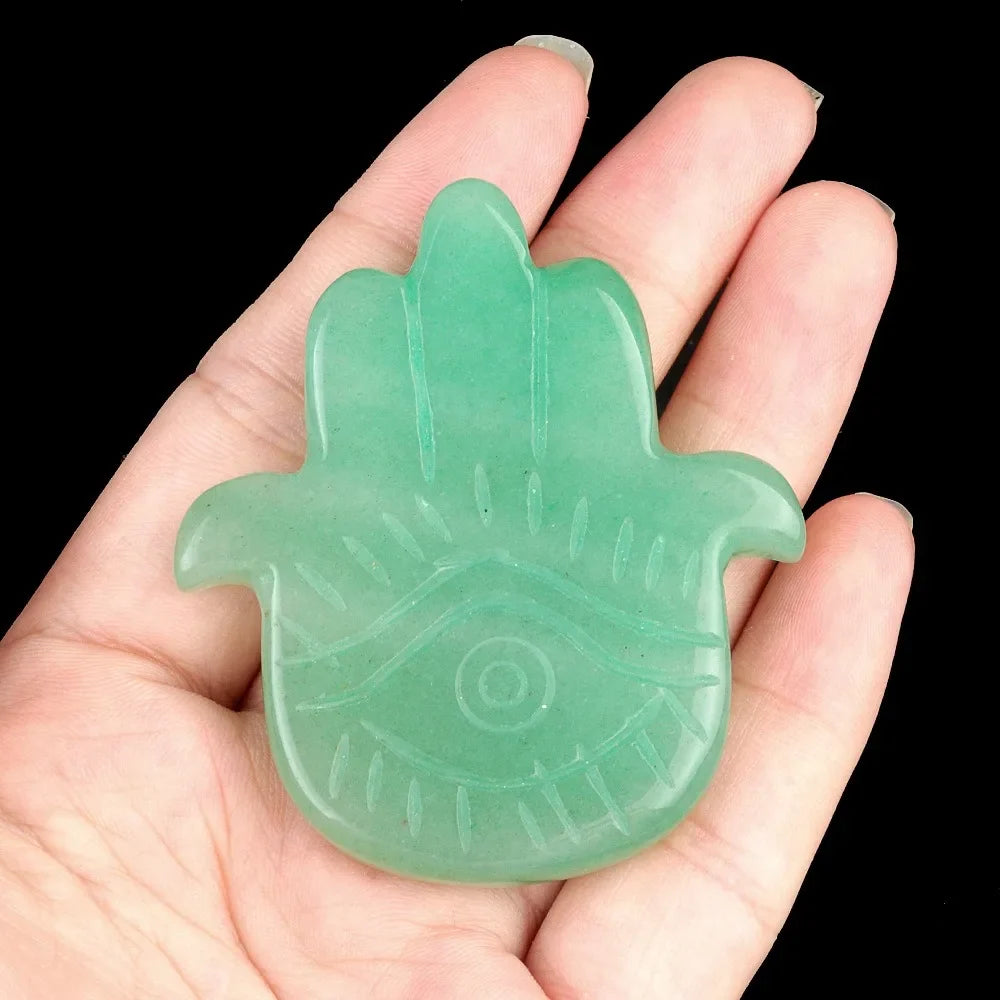 Natural Stone Hamsa Hand Carved Bead – Agate & Amethyst 57x50mm