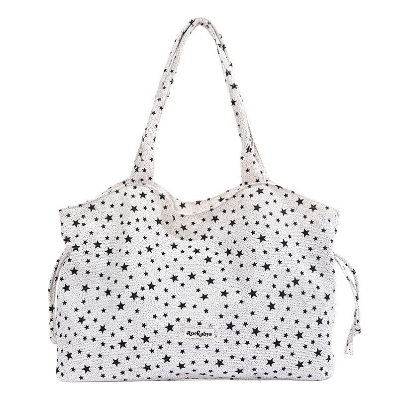 Korean Star-Pattern Nylon Tote Bag – Large Shoulder Bag