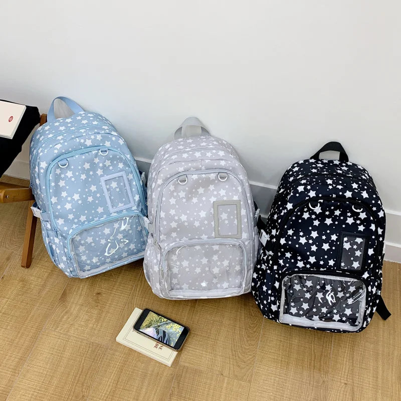 Star Geometric Backpack Girls – Large Capacity Lightweight Bag