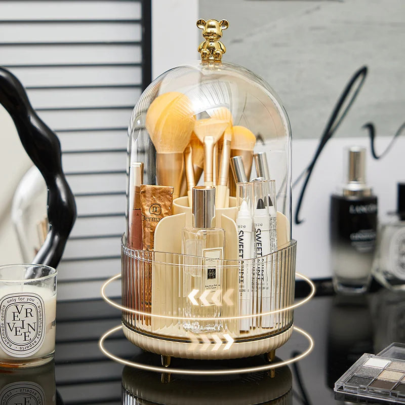 360° Rotating Makeup Brush Holder – Bear Lid, 7 Compartments