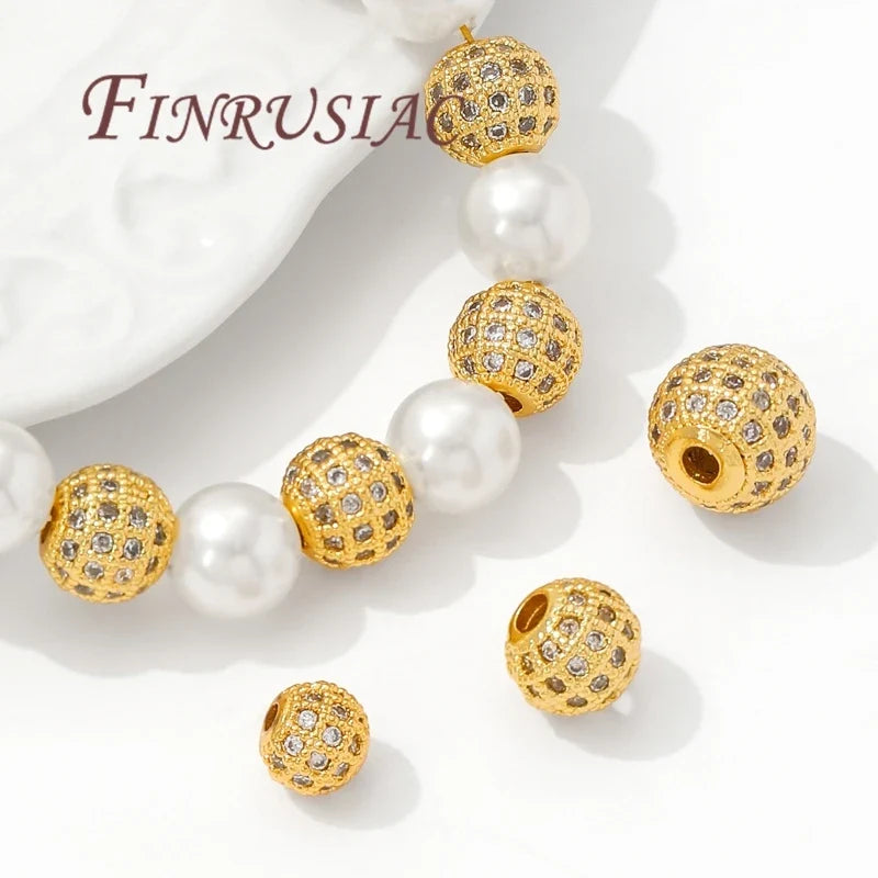 18K Gold Plated Zircon Spacer Beads 6mm 8mm 10mm – DIY Jewelry