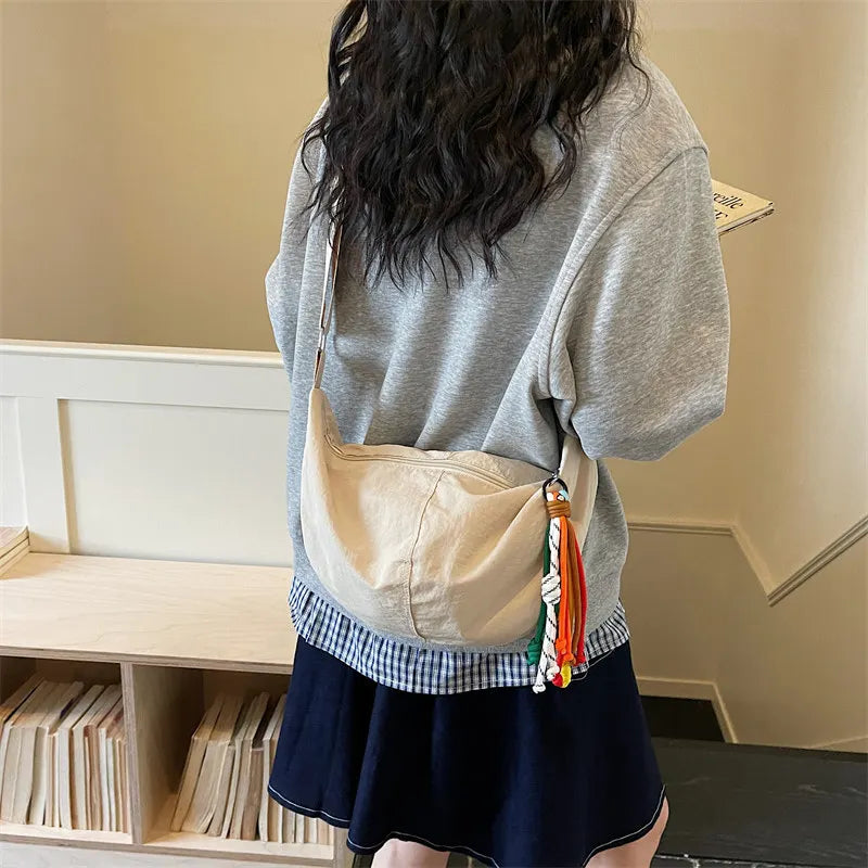 Korean Minimalist Croissant Crossbody Bag – Solid Color Nylon