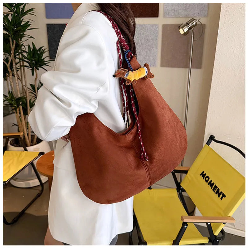 Korean Retro Suede Tote Bag – Large Women's Shoulder Bag | Nixie