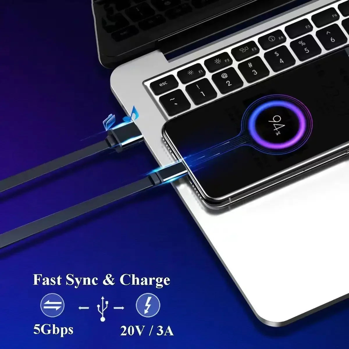 Flat USB to USB-C Cable | PD Fast Charging | Ultra-Thin