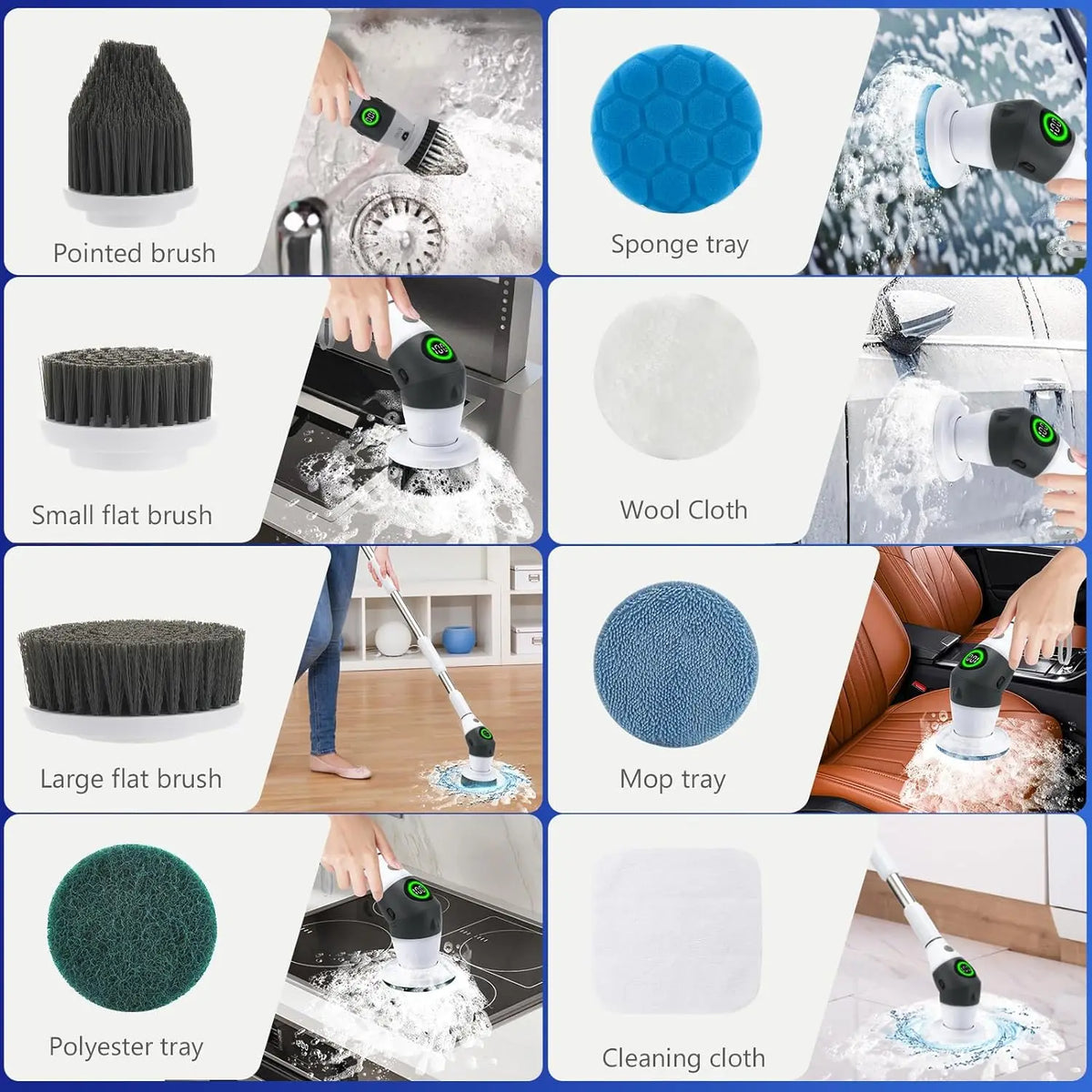 Electric Spin Scrubber – Cordless 8-in-1 Brush with LED Display