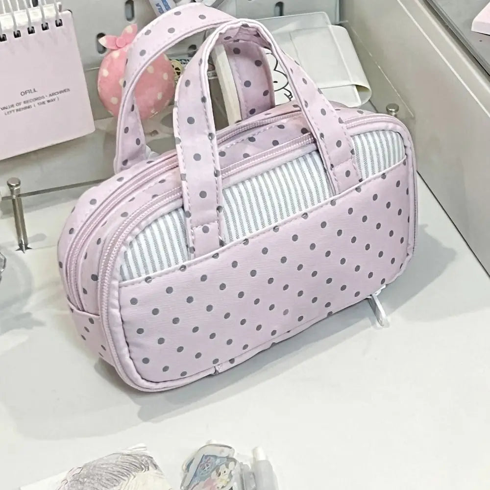 Pink Polka Dot Plaid Pencil Case – Large Capacity Itabag Pouch
