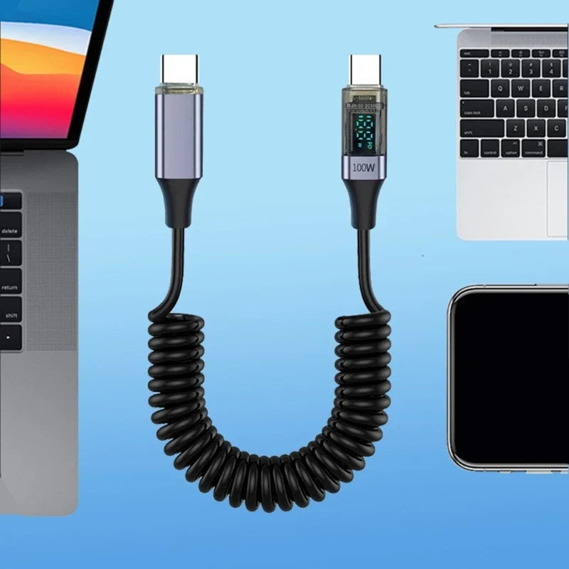 Retractable USB-C 100W PD Cable with Digital Display | 35–180cm