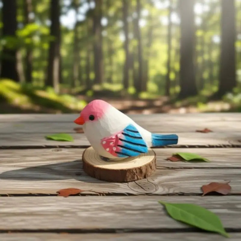 Hand Carved Wooden Bird Figurine – Hand Painted Colorful Decor