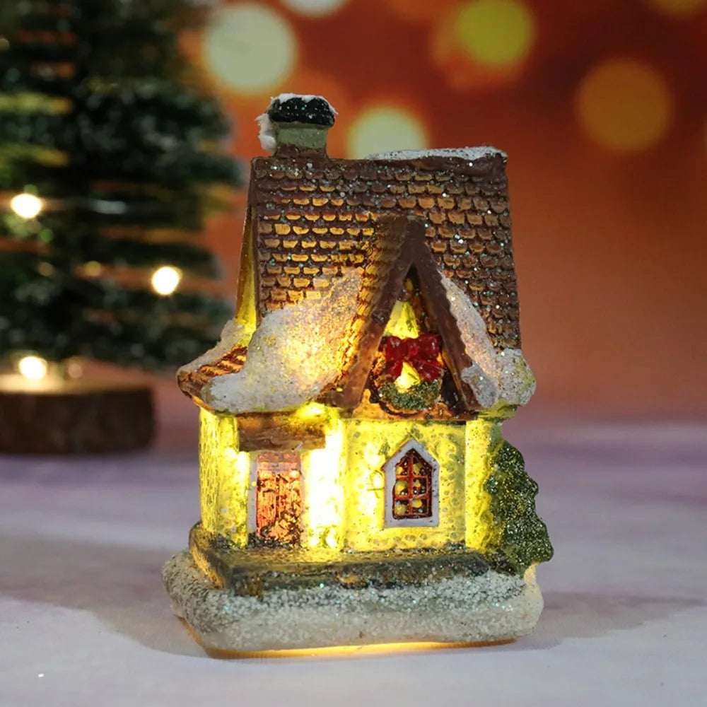 LED Miniature Christmas Village House Resin Ornament Decor