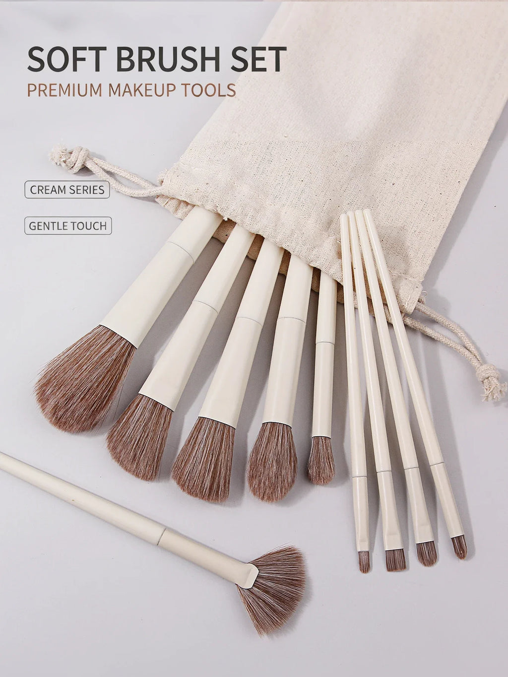 10-Piece Synthetic Makeup Brush Set with Powder Puff