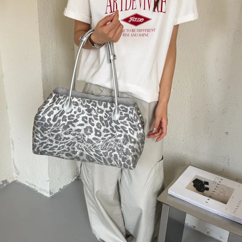 Nixie Silver Leopard Print Tote – Large Shoulder Bag for Women