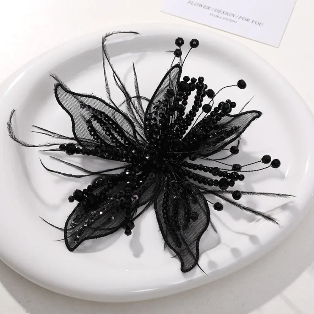3D Organza Flower Patch Pearl Crystal DIY Sewing Embellishment