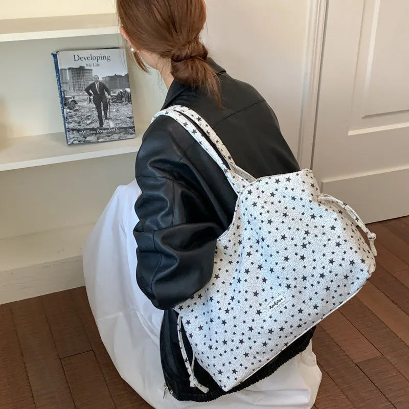 Korean Star-Pattern Nylon Tote Bag – Large Shoulder Bag