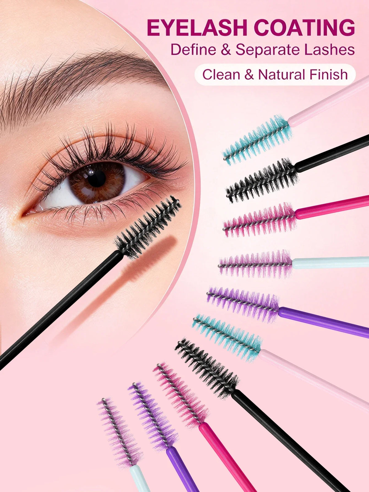 50 Pcs Mascara Wands Spoolie Eyelash & Eyebrow Brush Set