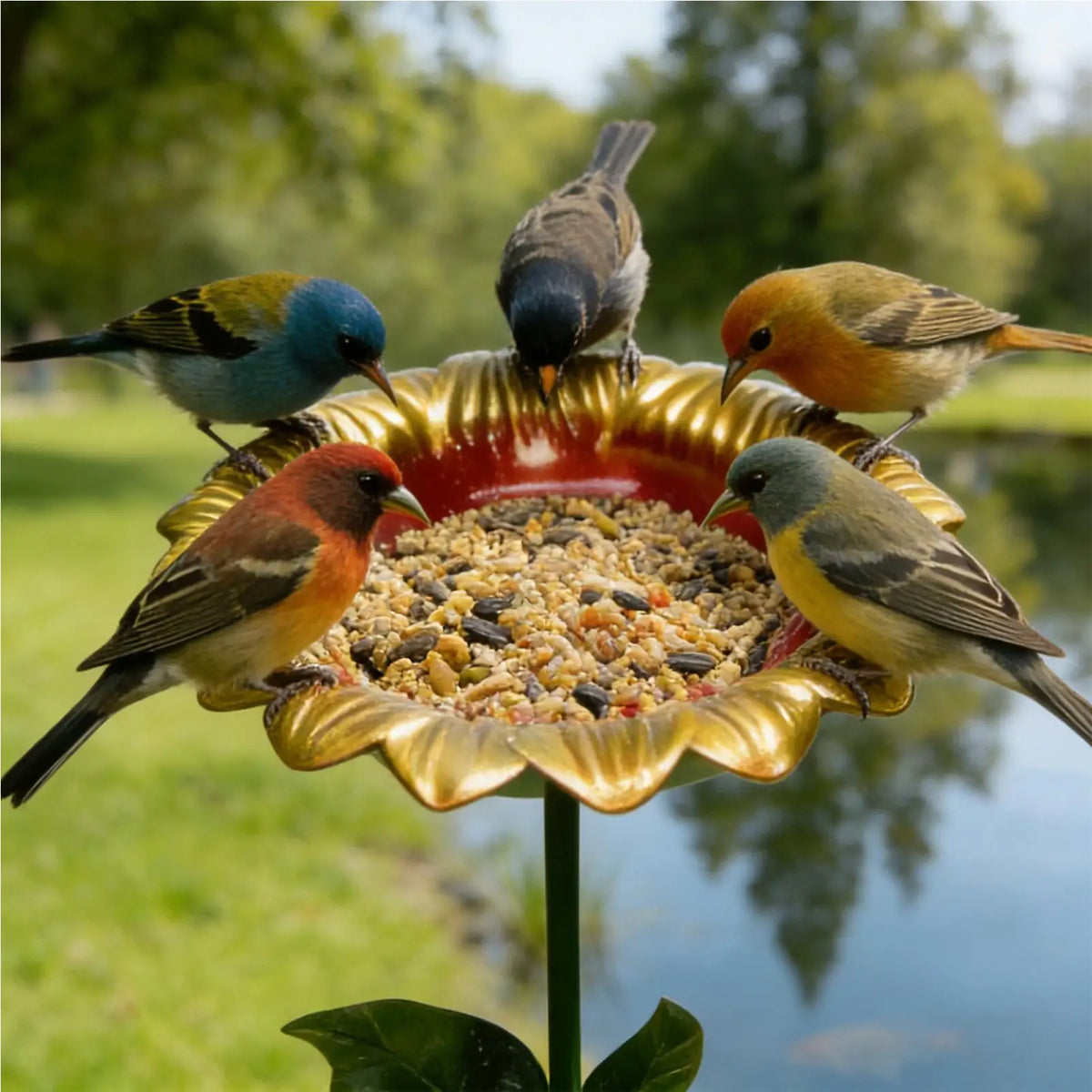 Metal Sunflower Bird Bath – Outdoor Standing Water Feeder