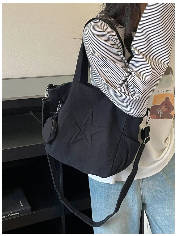 Korean Minimalist Canvas Tote Bag – Shoulder & Crossbody Handbag