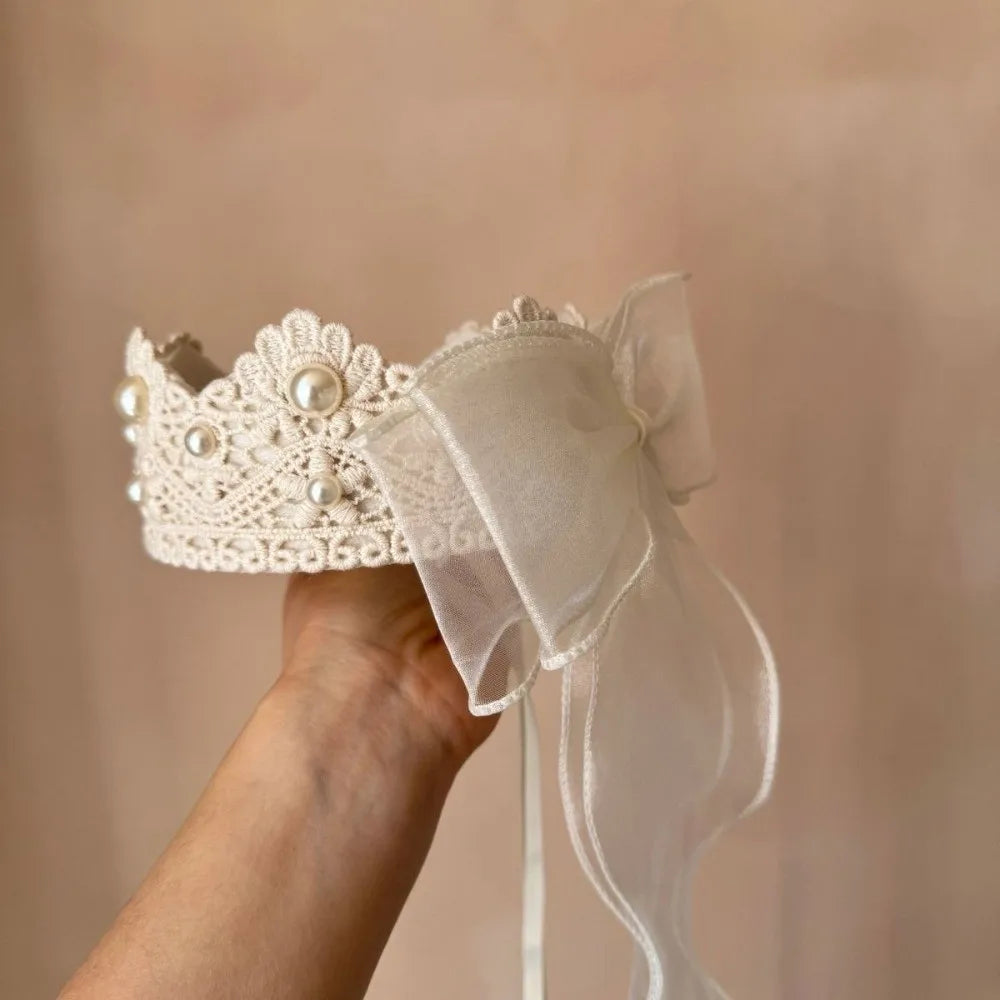 Girls Crown Headband – Mesh Bow Lace Hairband for Kids