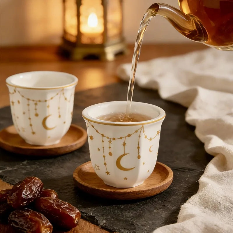 Kabuki Octagonal Ceramic Espresso Cup | Floral Coffee Cup