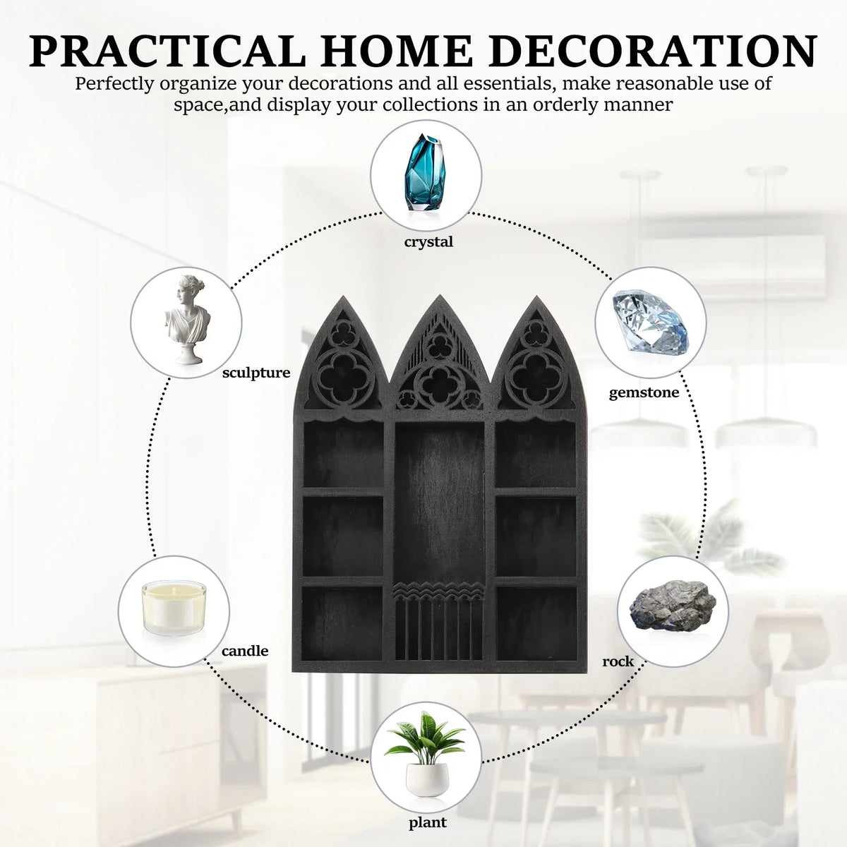 Wood Crystal Display Shelf – Gothic Bohemian Floating Wall Shelf