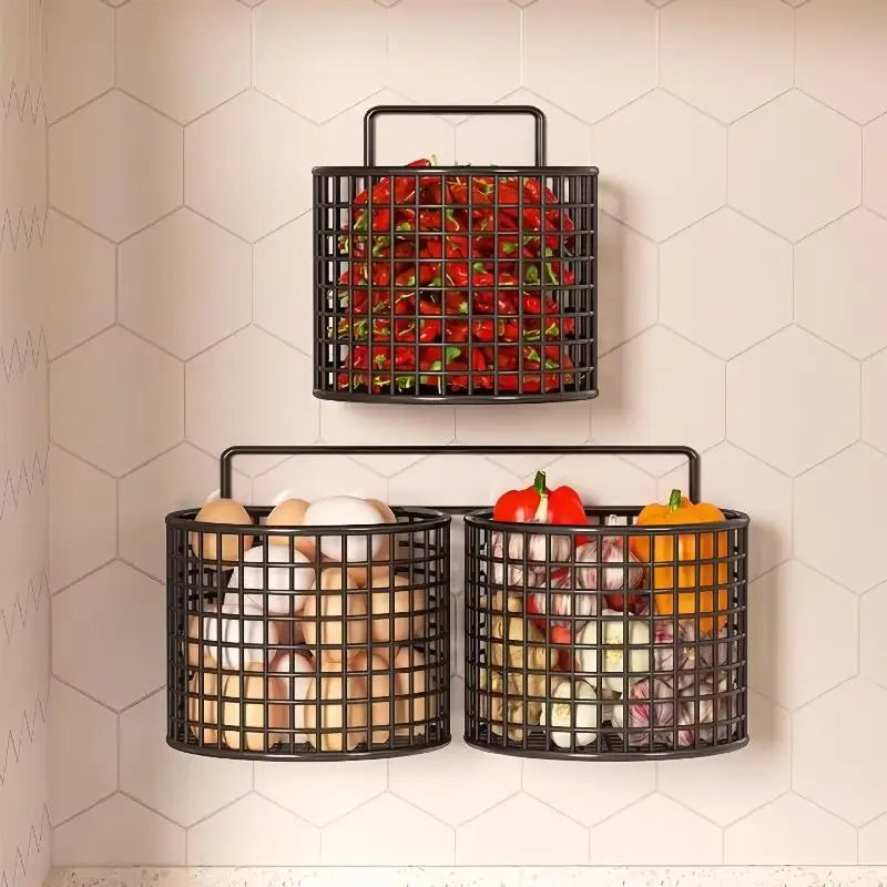 Wall Mounted Kitchen Wire Basket Rack 1/2/3 Grid Organizer