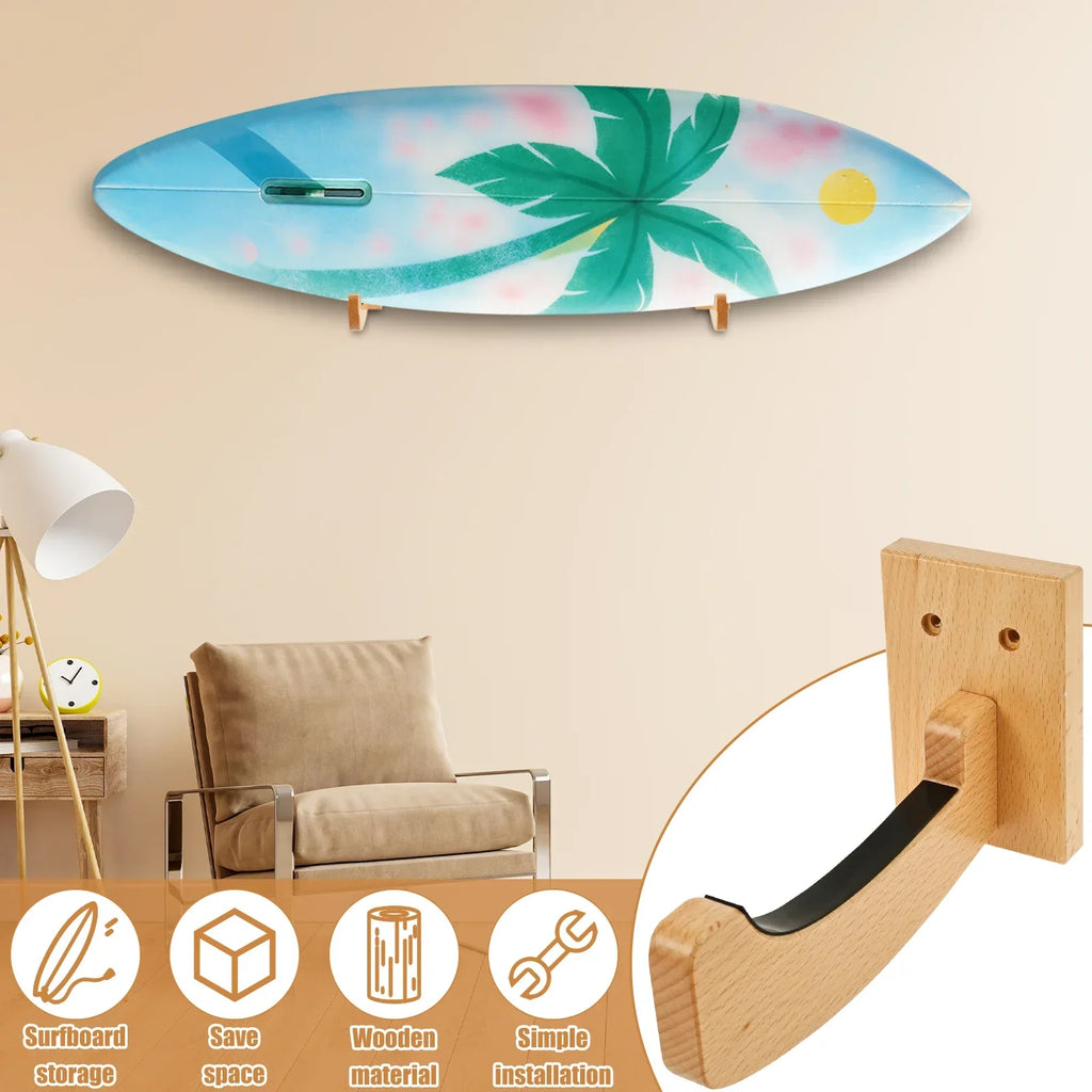 Wood Surfboard Wall Rack – Longboard Skateboard Snowboard Hanger