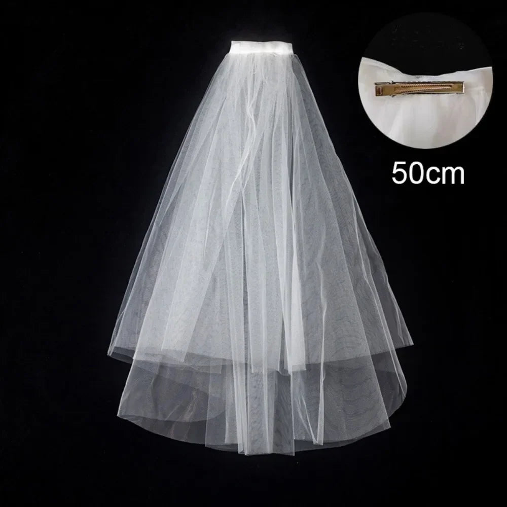 Two Layer Lace Edge Bridal Veil – Short White Tulle Wedding Veil