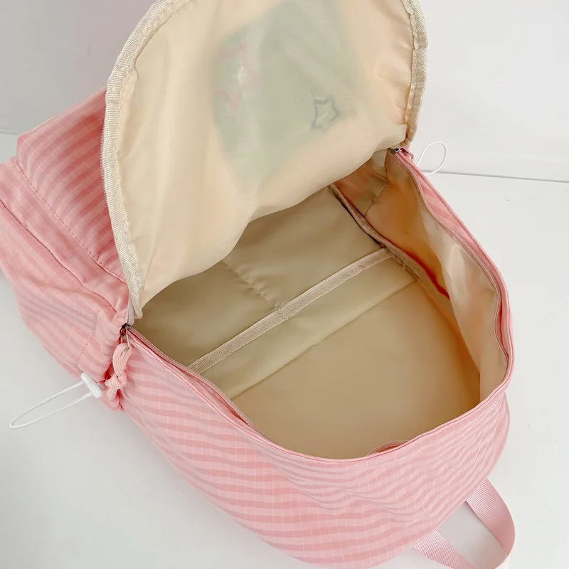 Milky Pink Star Patch Girls Backpack – Soft Flannel School Bag