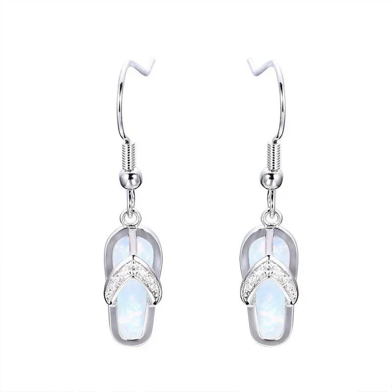White Simulated Opal Stud Earrings – Lead & Nickel Free