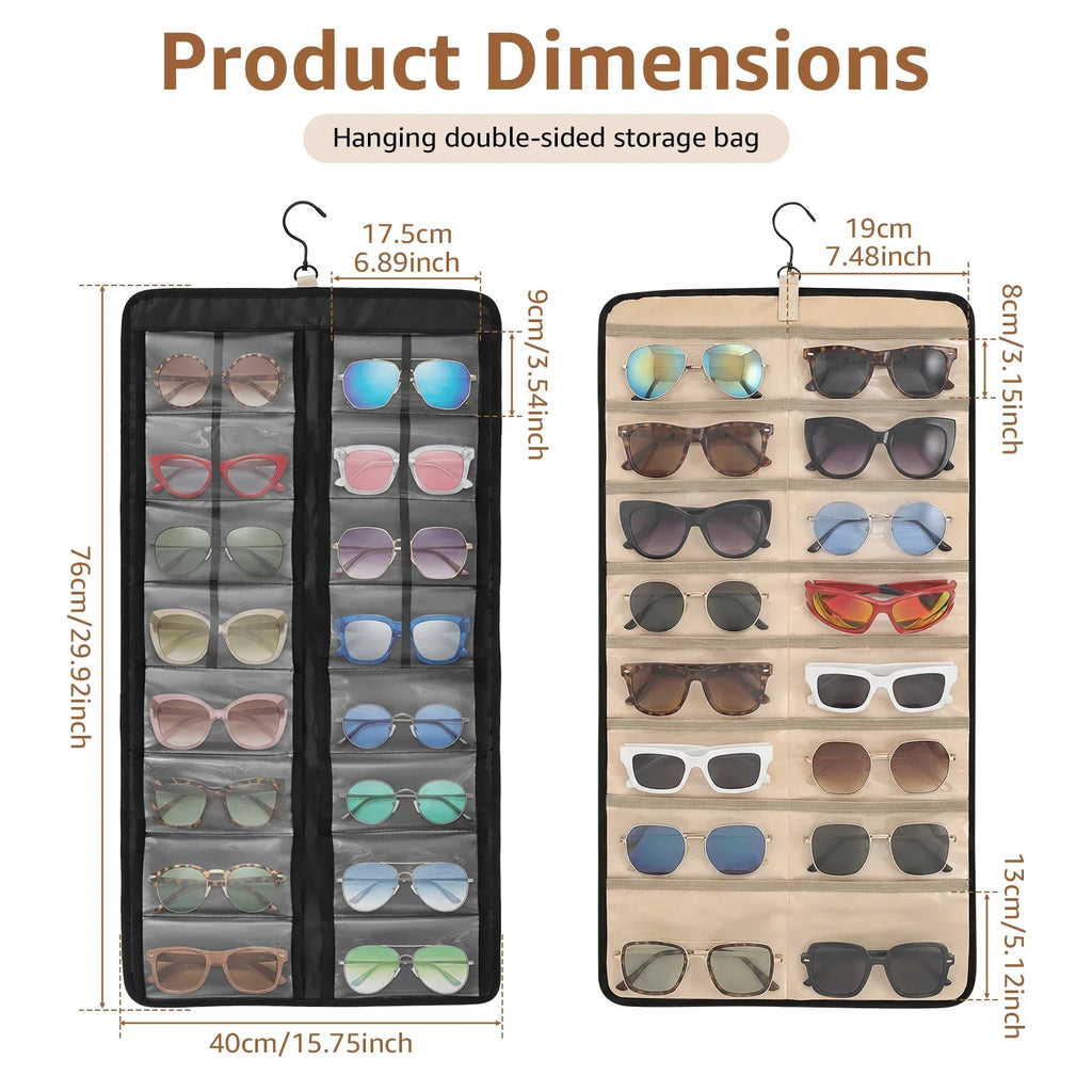 Wall-Mounted Dual-Sided Sunglasses Organizer – 32 Pockets