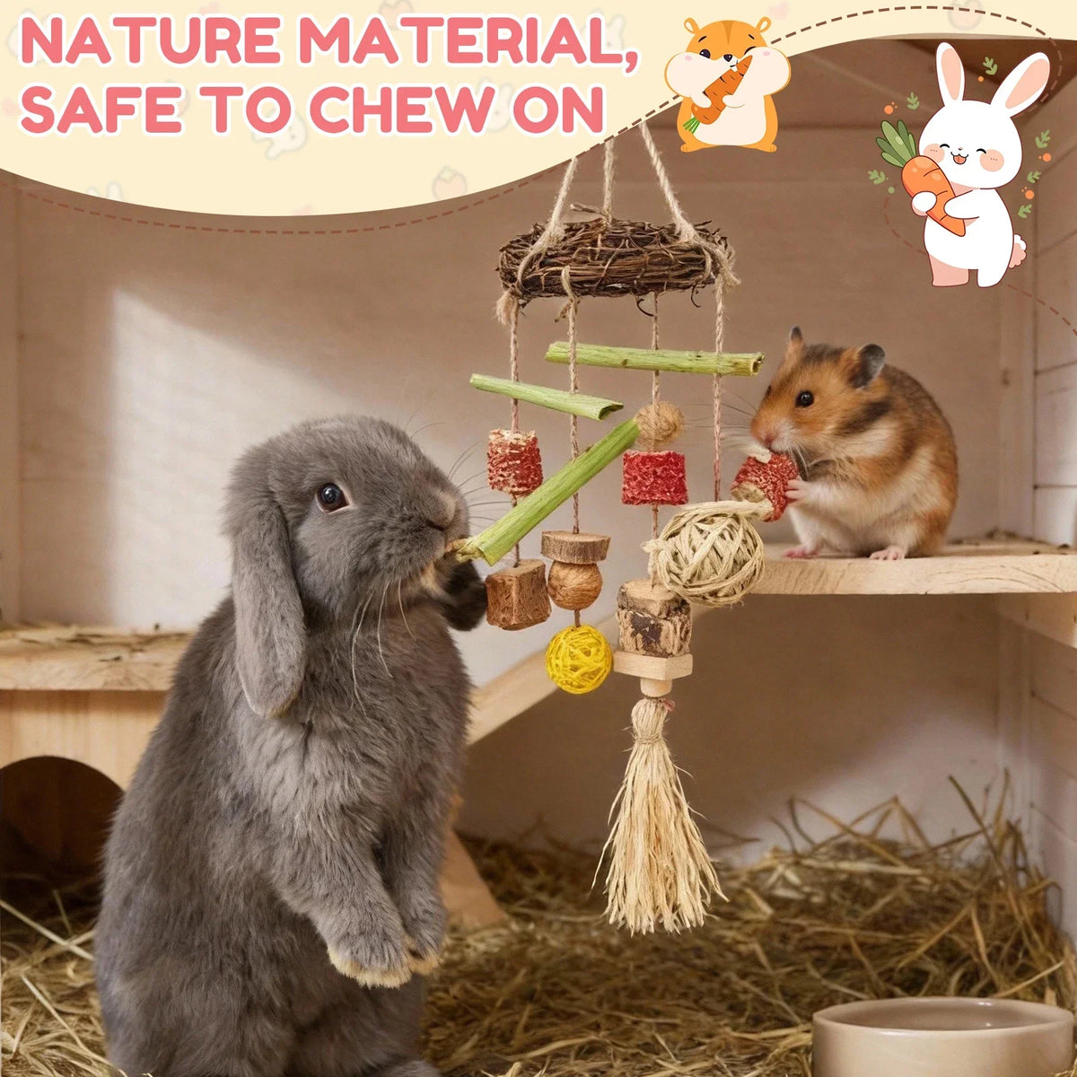 2-Pack Hanging Rabbit Chew Toy – Natural Small Pet Accessory