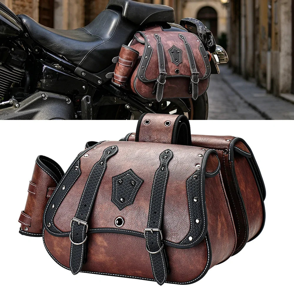 KEMITOUR Motorcycle Saddlebags PU Leather Throw Over Side Bags
