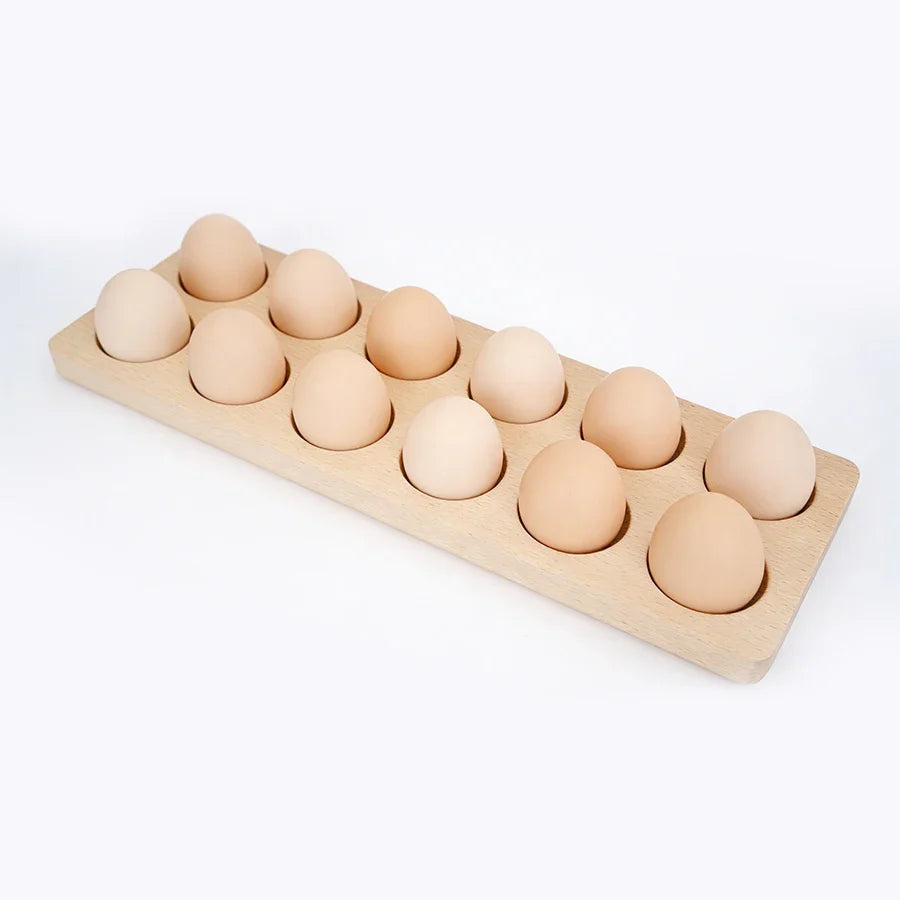 Wooden 12-Hole Egg Holder – Bamboo Kitchen Storage Tray
