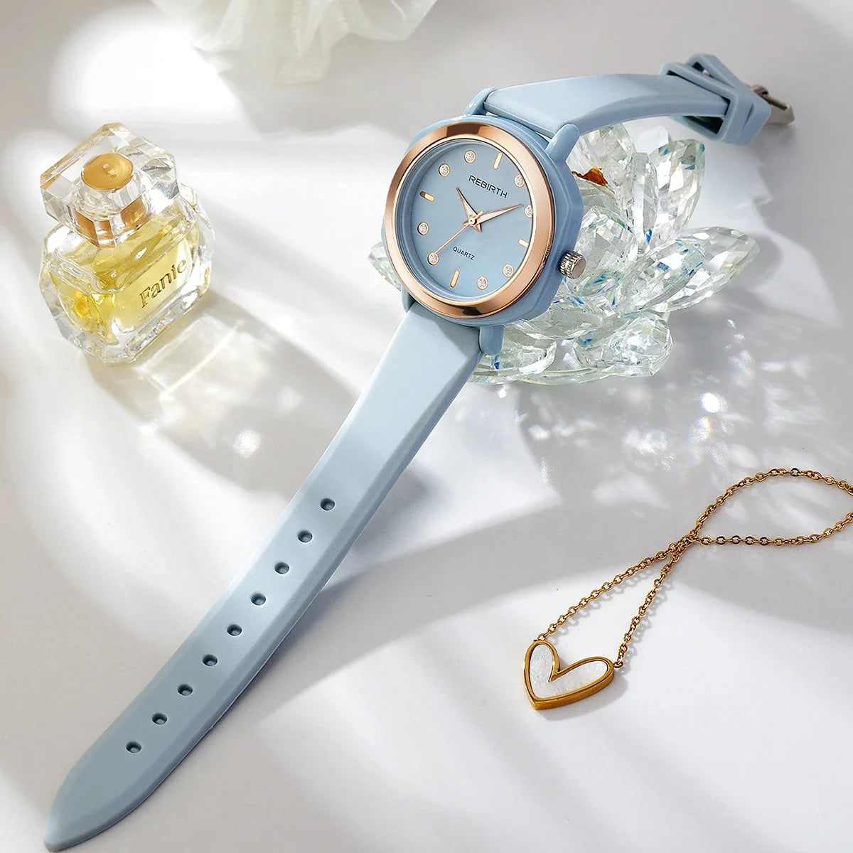 REBIRTH Women's Quartz Watch – Silicone Strap Numberless Dial