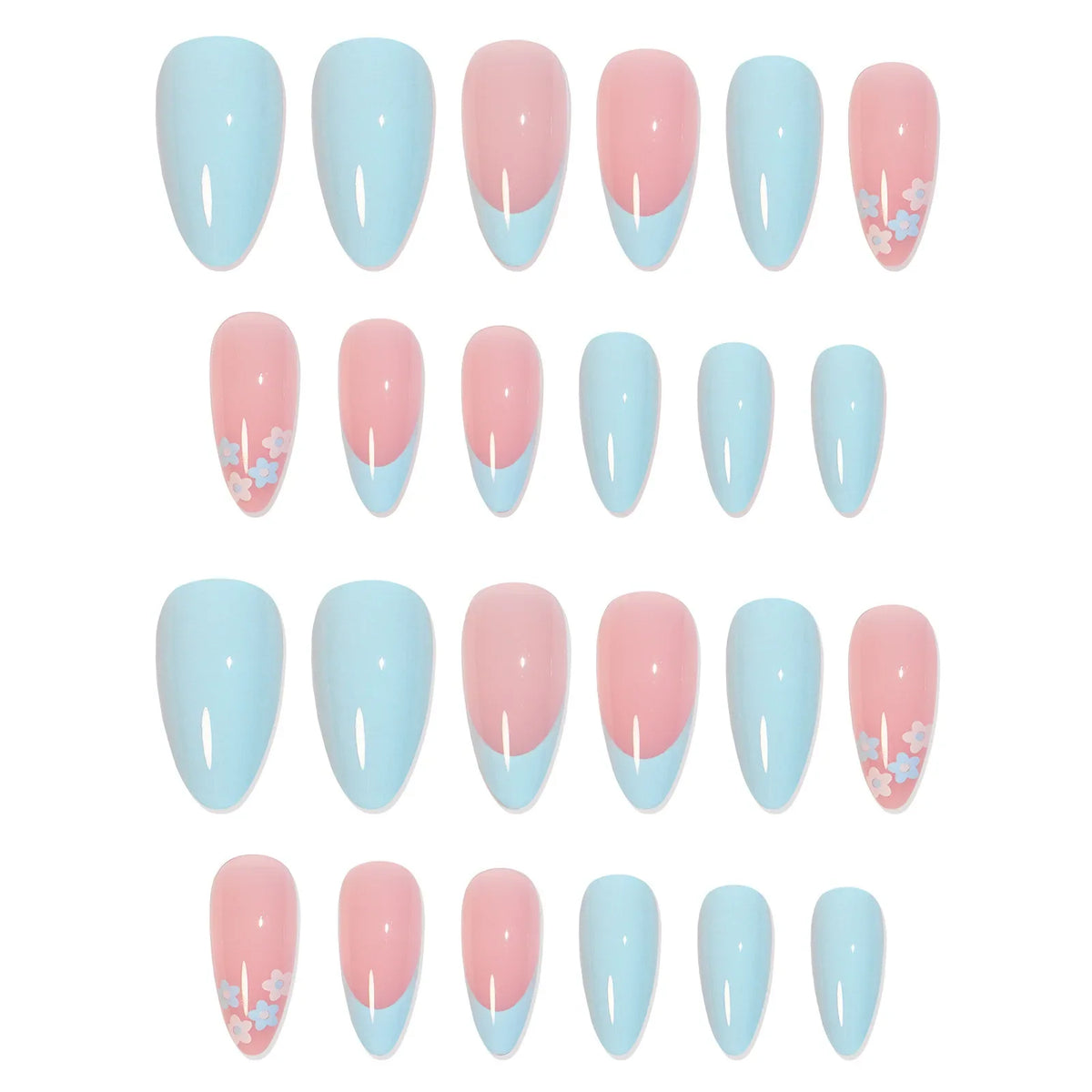 Almond Press-On Nails L – Floral Rhinestone False Nail Tips