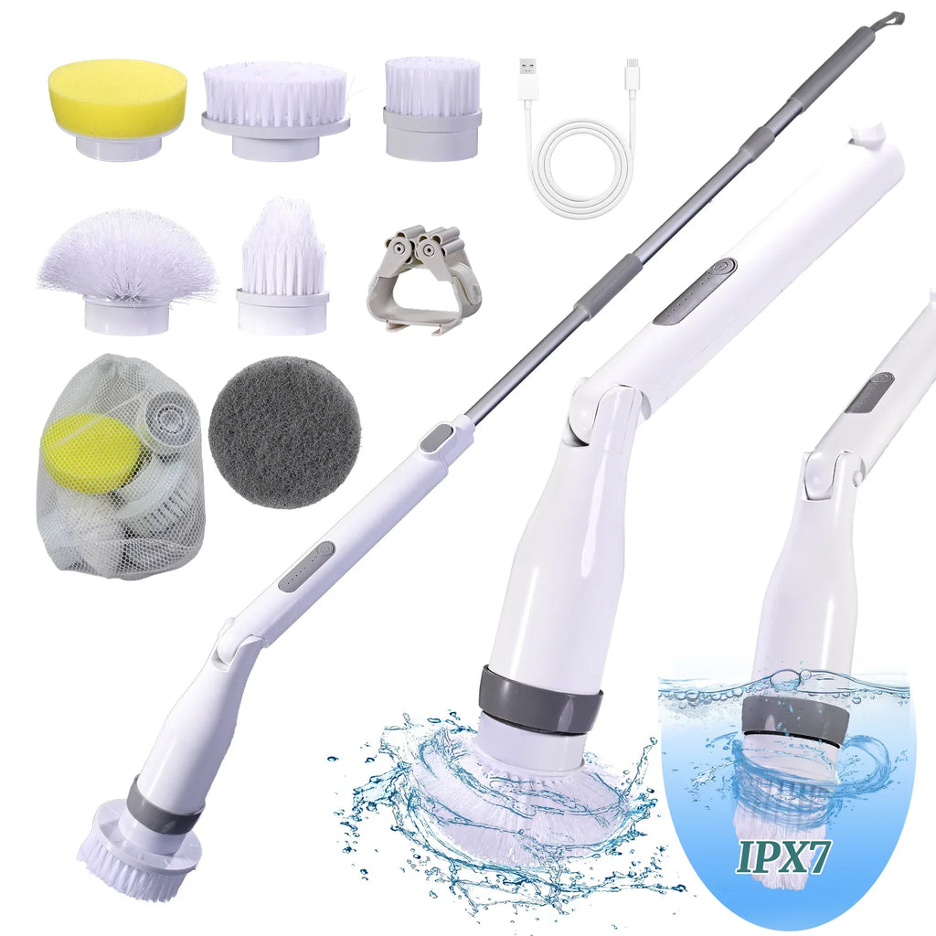 Electric Spin Scrubber IPX7 Waterproof – Adjustable Aluminum Handle