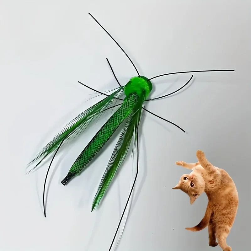 Green Grasshopper Cat Teaser Wand Replacement Head Toy