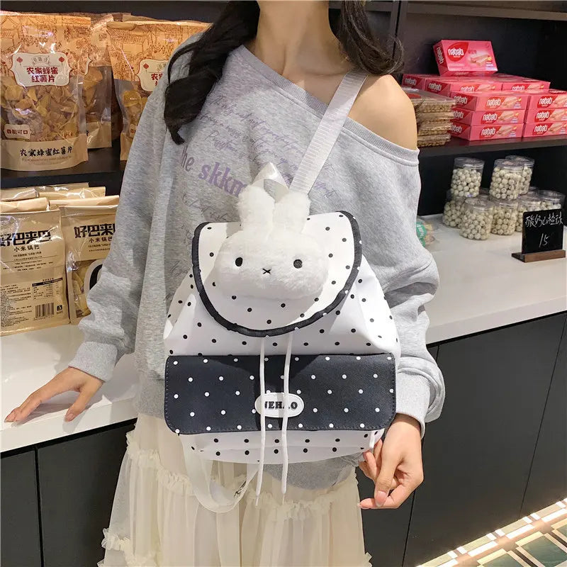 Cute Polka Dot Rabbit Backpack – Large Capacity Women's Bag