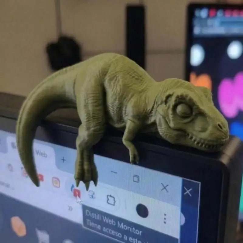 Sleeping T-Rex Monitor Topper Figurine | Cute Desk Dinosaur