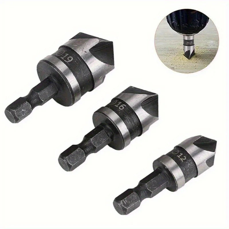 HSS 3-Flute Deburring Drill Bit Set 5-Pack 3–10mm Hex Shank